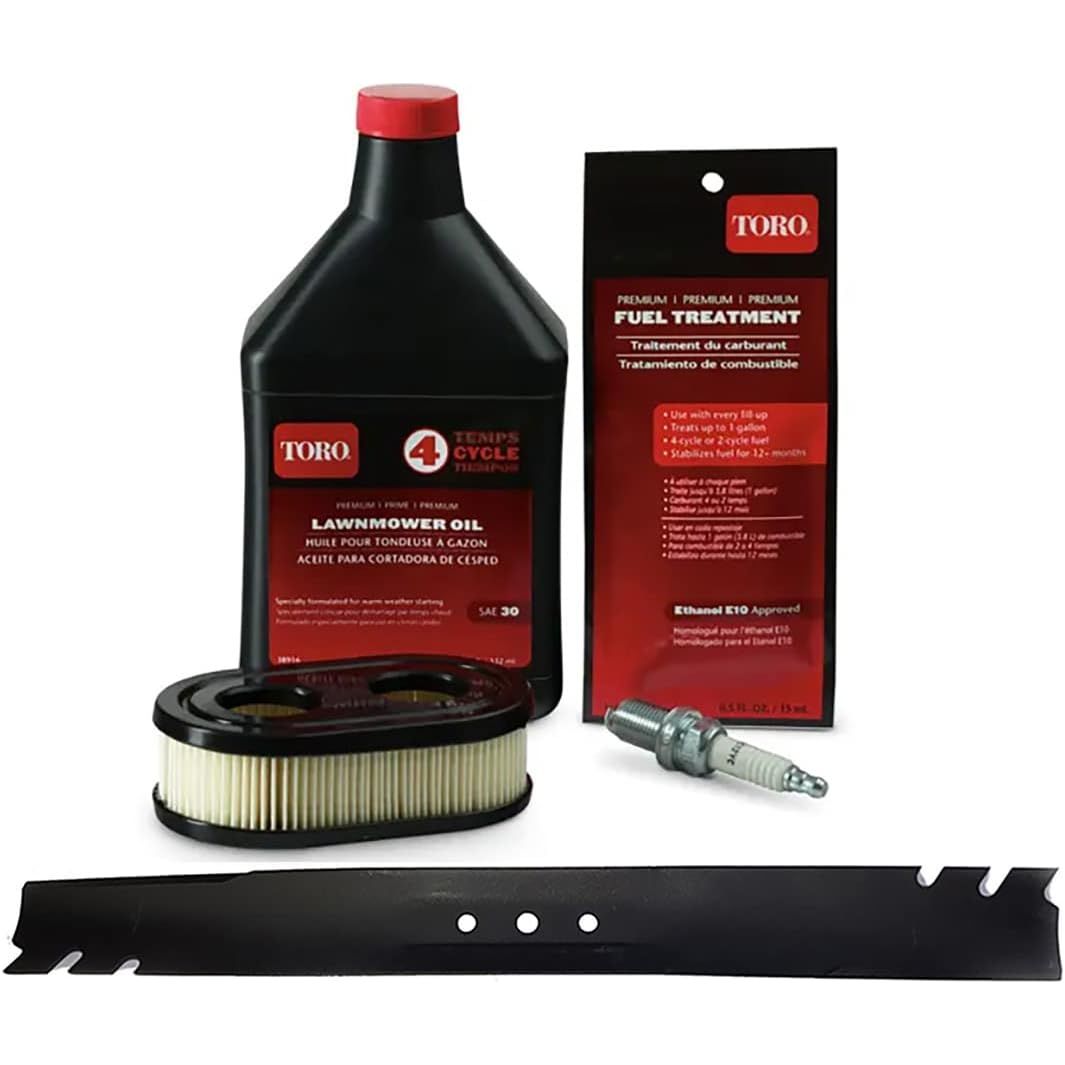 Genuine Toro Blade and Tuneup Kit For Recycler Lawn Mowers with Briggs & Stratton OHV 163cc 725EXI Gross Torque 104M02/0043-F1 Engines Fits Units 20955 20960 21761 21762 21766 21767 21771