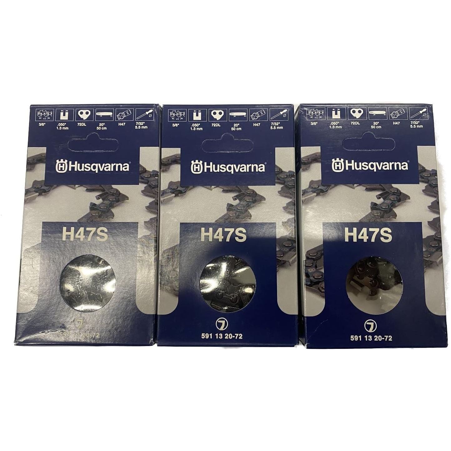 Husqvarna OEM 3 Pack of 591132072 20" CHAIN, H47S 72 3/8, .050